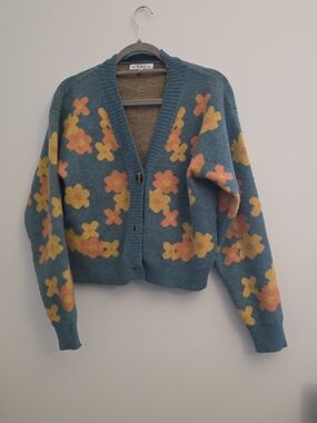 HYFVE Teal Floral V-Neck Button Cardigan
